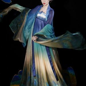 Moutain Blue Gradient Satin Maxi Gown with Shawl | Retro Formal Prom Dress #1243